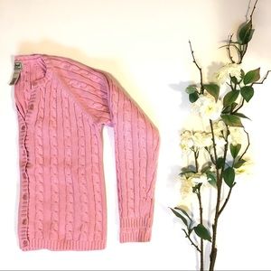 L.L. Bean Pink Cable Knit Cardigan XS